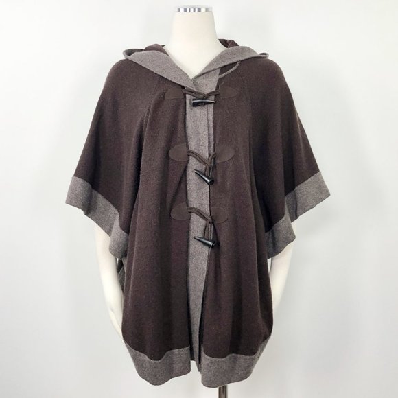 Autumn Cashmere Toogle Hooded Brown Taupe Poncho S